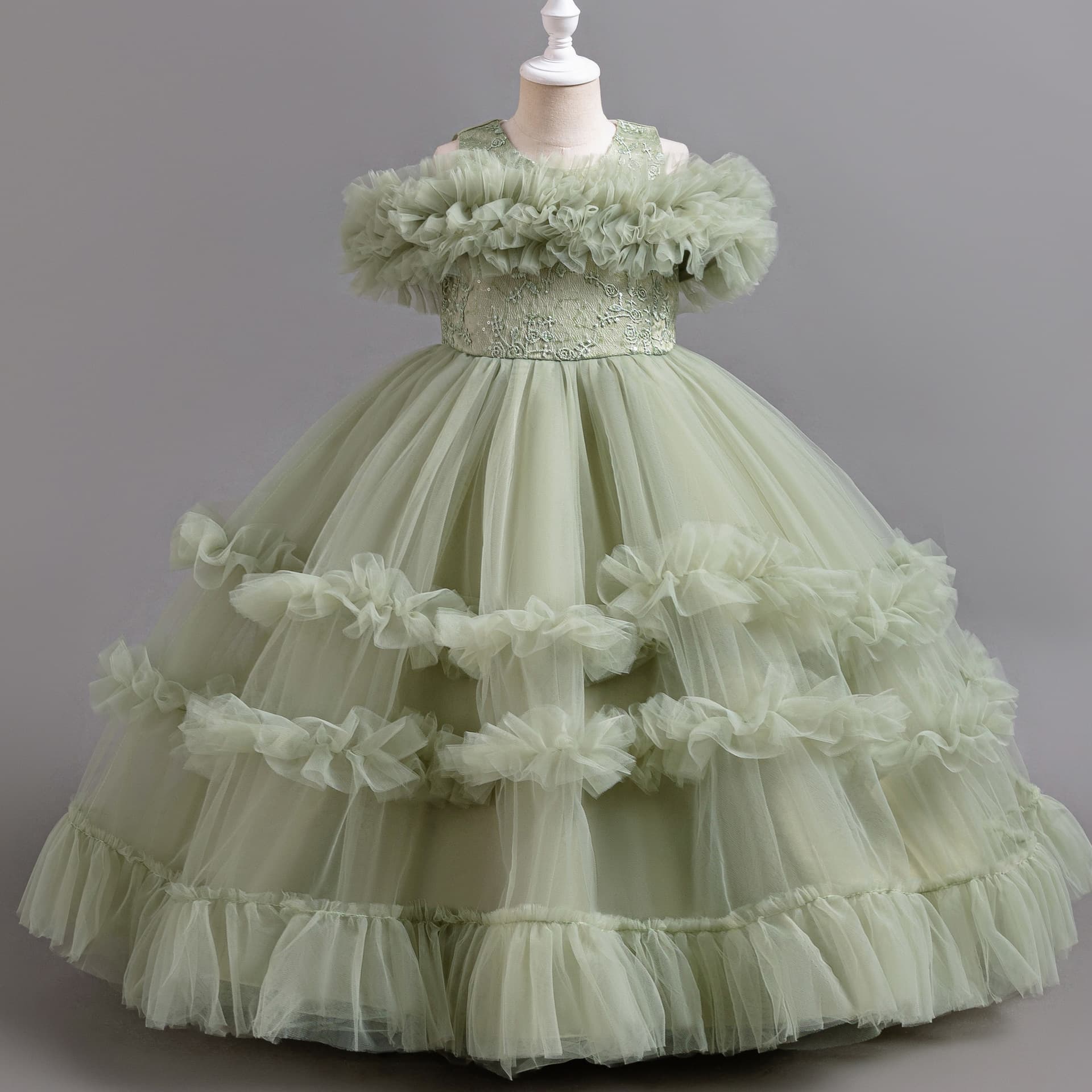 Foreign Trade Girls Princess Dress Piano Performance Host Gown High-End Wedding Tulle Skirt Baby Dress