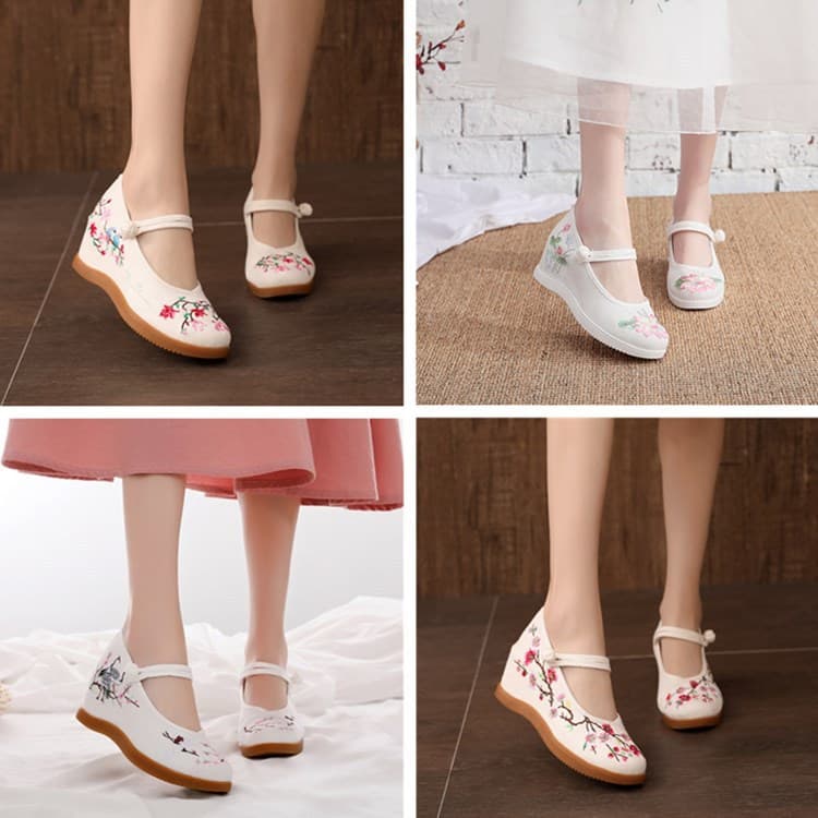 (7-cm series) New ethnic embroidered shoes women ancient style height-increasing Hanfu shoes square dance women's single shoes