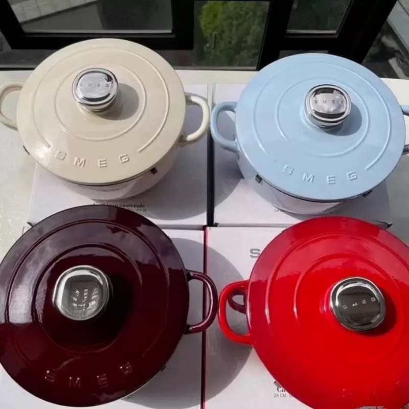 Smeg 4.2 enamel pot 24 cast iron pot retro enamel gas stove induction cooker with lid universal
