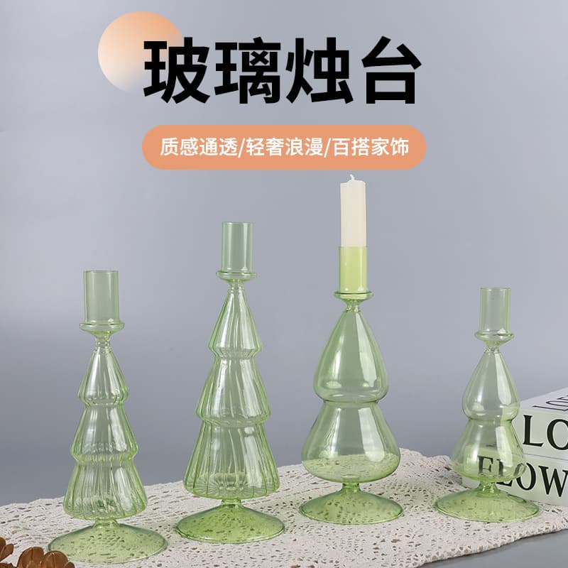 Threaded Long Stem Twisted Glass Candle Holder, Green Birthday Spiral Candle, Decorative Candle Holder, Scented Candle Holder