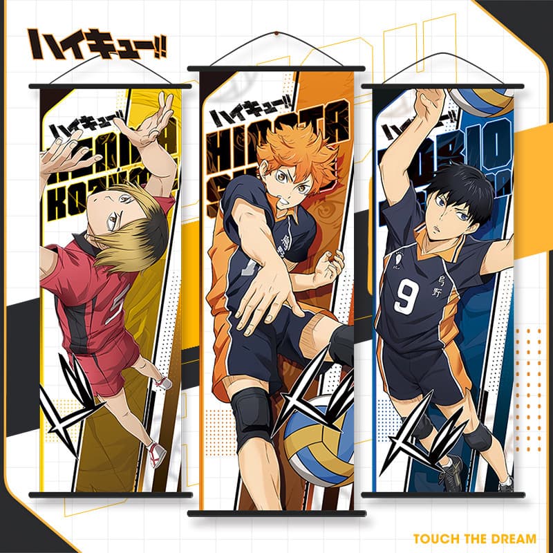 Volleyball boy new animation hanging painting Hinata Xiangyang Guzhao Kenkageyama Tobio grinding peach skin scroll cloth painting