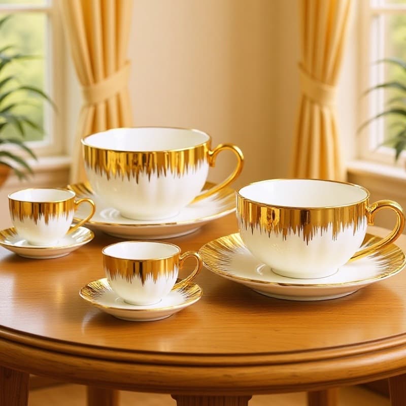 European Ceramic Coffee Set Electroplated 1 Pot 6 Cups 6 Saucers Set Middle East Cross-Border Coffee Cup Afternoon Tea Set Black Tea Cup