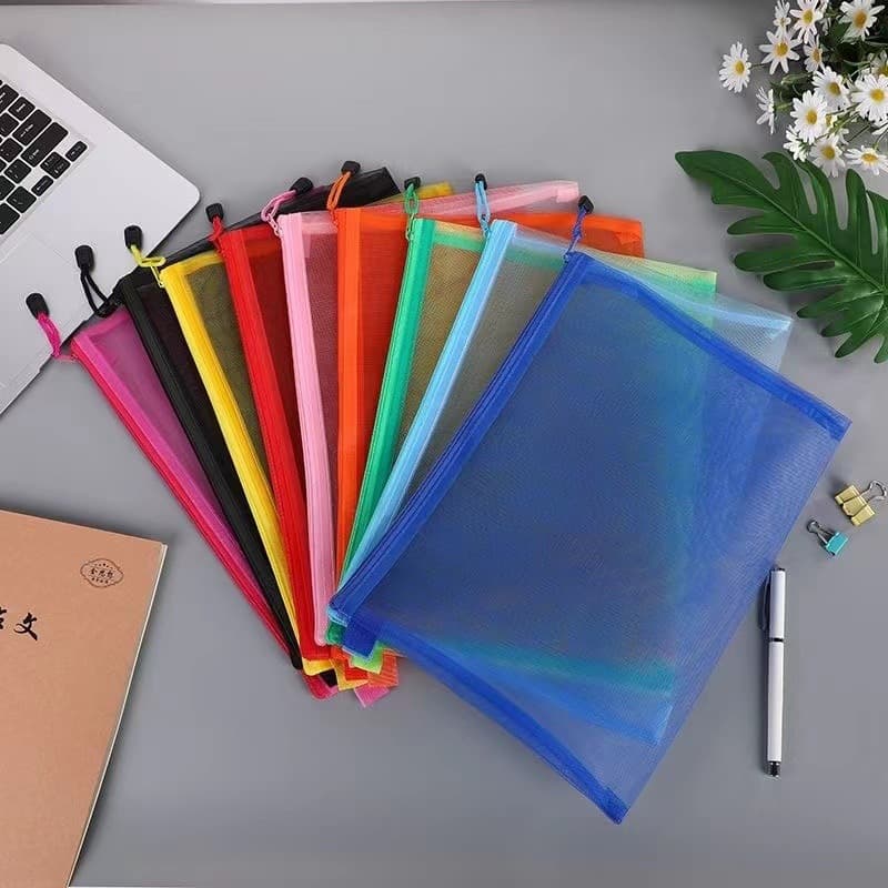 Transparent file bag A4 mesh zipper storage student test paper pencil bag office a5 information file bag factory direct supply