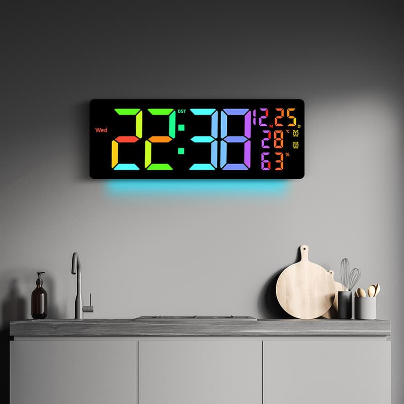 New Cross Border LED Phantom Wall Clock RGB Color Changing Living Room Wall Clock Display Multi-function Alarm Clock Large Size 6669RGB