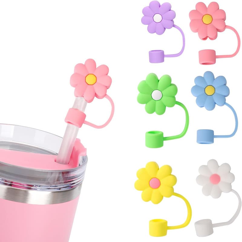 Floral Cartoon Silicone Straw Caps 10mm Stanley Cup Dustproof Plug Anti-dust Cover Modern Simple Style Leak-proof