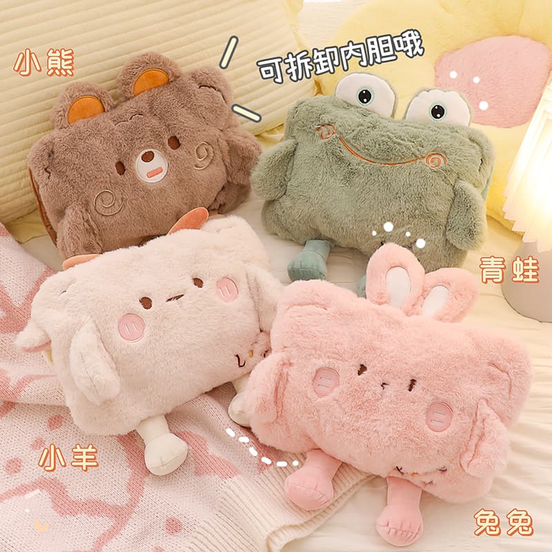 Hot Water Bottle Rechargeable Explosion-Proof Cute Plush Warm Water Bag for Girls' Dormitory Hand Warmer Heat Pack for Belly Warm Compress
