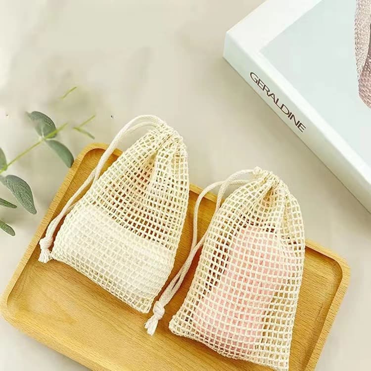 New hangable cotton mesh bag for facial cleanser foaming net, household handmade soap storage bag, printable.
