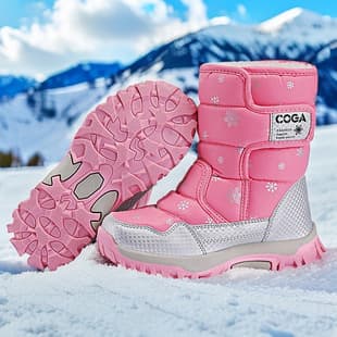 Cross-border Children's Snow Boots with Fleece Lining and Thick Padding, 2024 Winter New Model Boys Anti-slip Warm Boots, Girls Outdoor Cotton Shoes