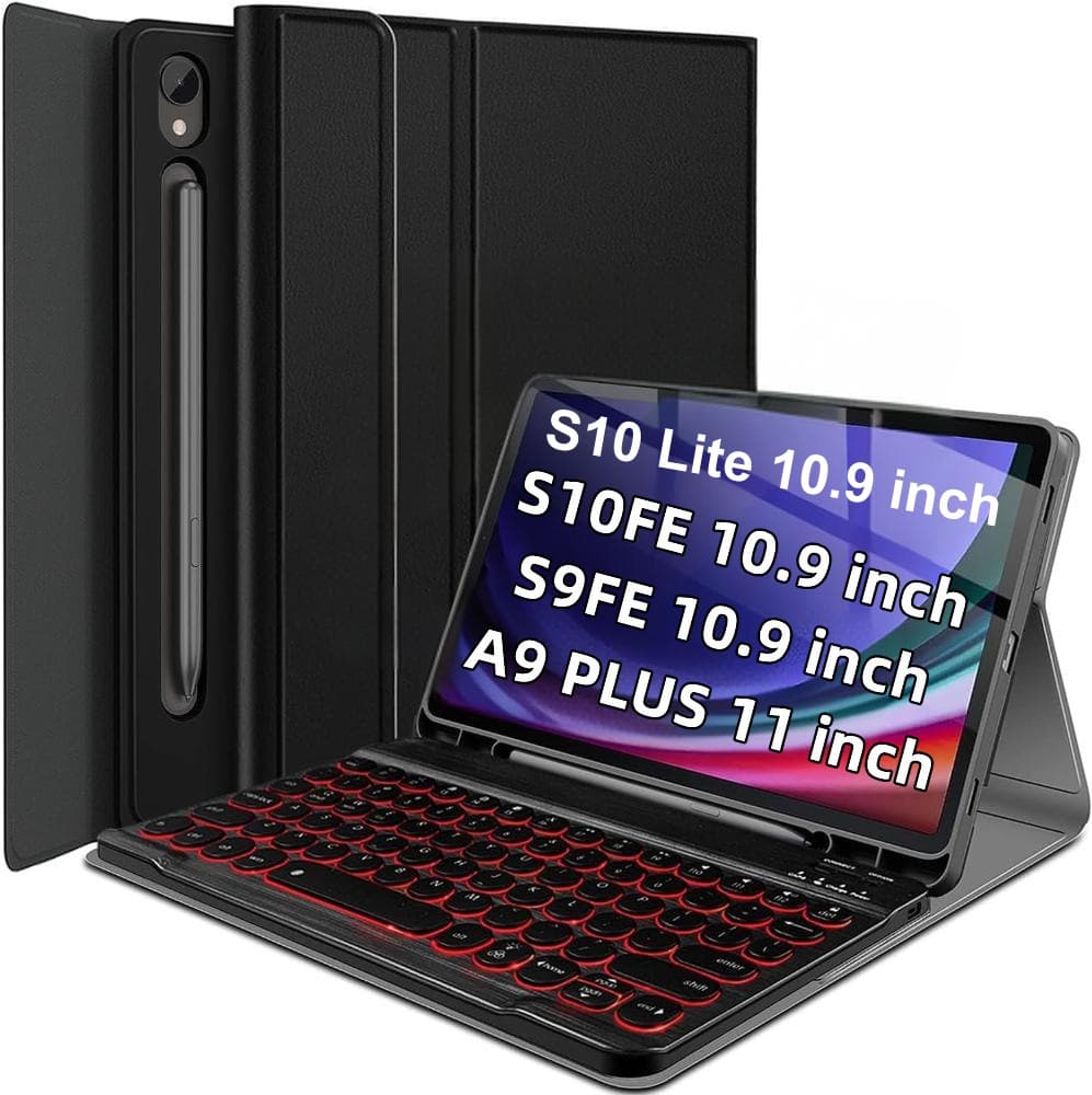 Suitable for Samsung Tab S10lite round cap backlit Bluetooth keyboard S9FE RGB wireless keyboard A11+ leather case