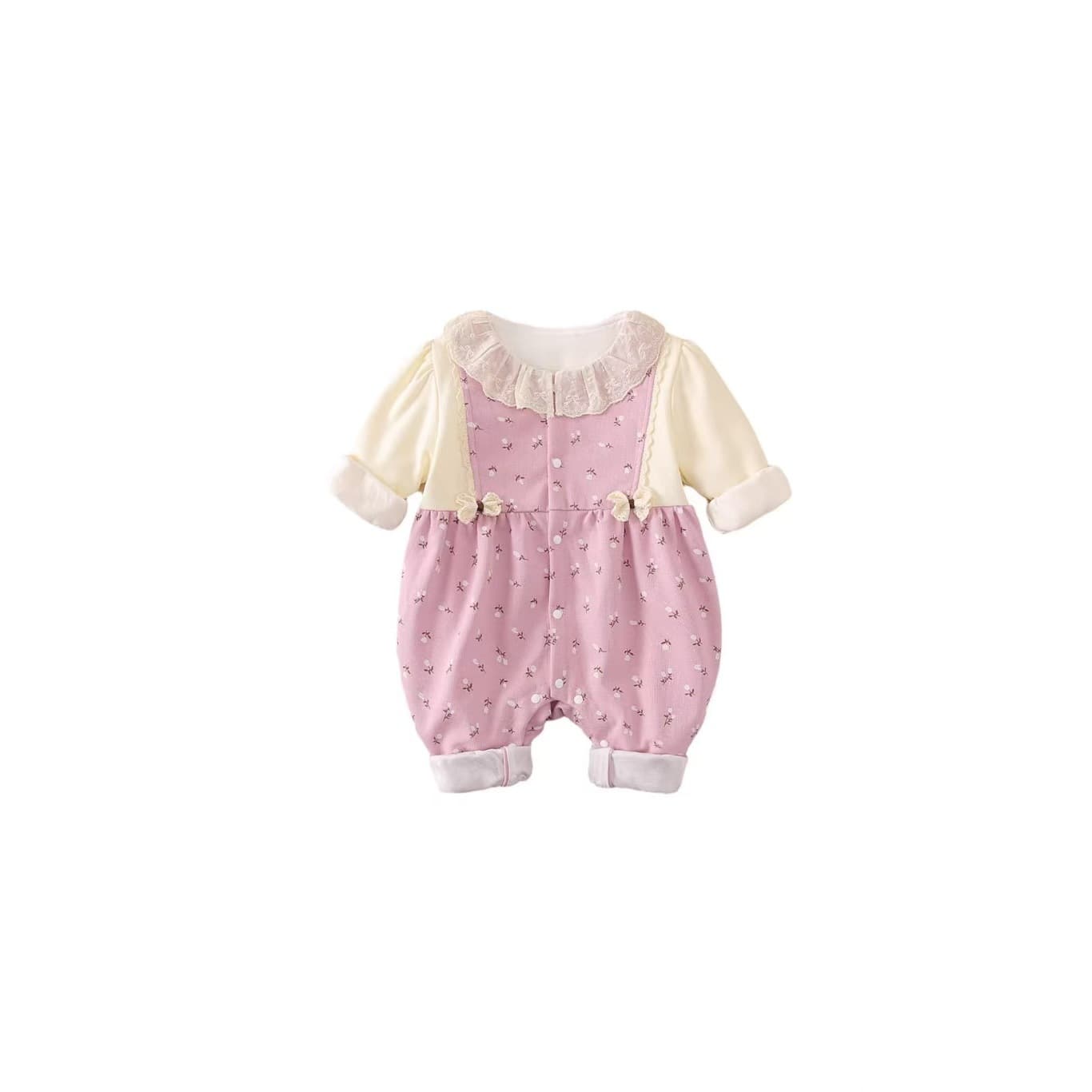 New spring and autumn double-layer outdoor crawling clothes for infants and toddlers, baby girls, newborn onesies, sweet splicing floral romper
