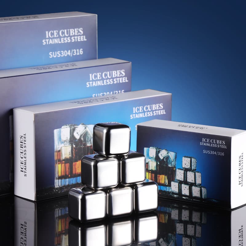 Stainless Steel Ice Cubes in Color Box Set, 304 Metal Ice Pellets, Whiskey Quick-Freeze Stones, Cross-Border Wholesale