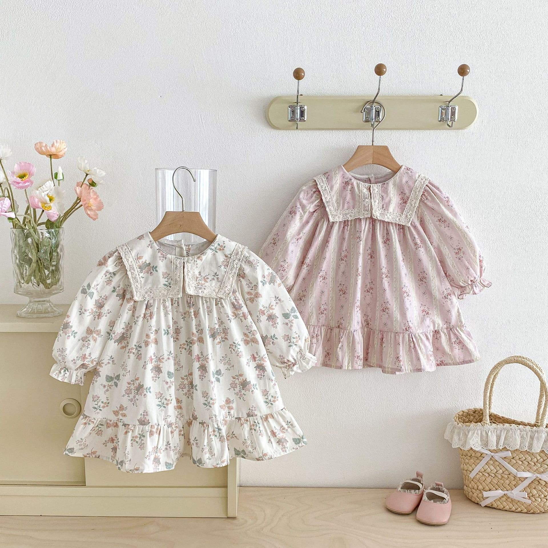 Girls floral dress spring Korean style children's lapel printed versatile baby girl princess dress children's dress