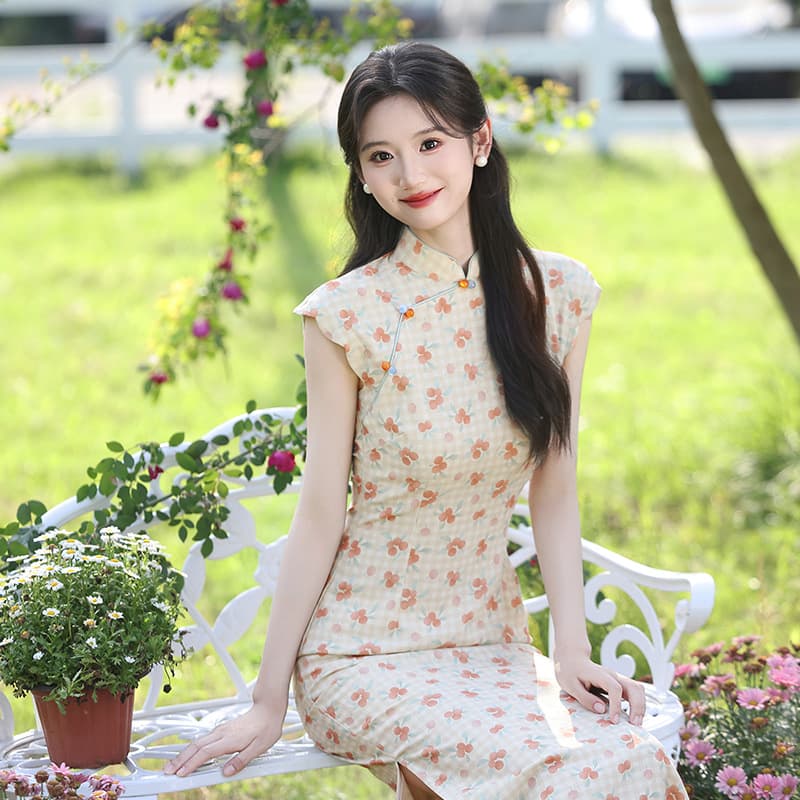 2026 Summer New Cheongsam Stand Collar Sleeveless Low Slit Long Floor-Length Cheongsam Youthful Light and Fresh Women's Cheongsam
