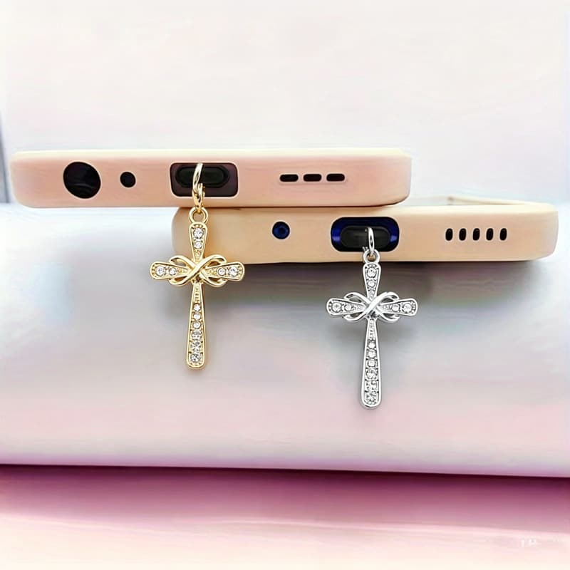 Eternal Infinite Love Mobius Loop Bow Cross Phone Tablet Charging Port Dust Plug