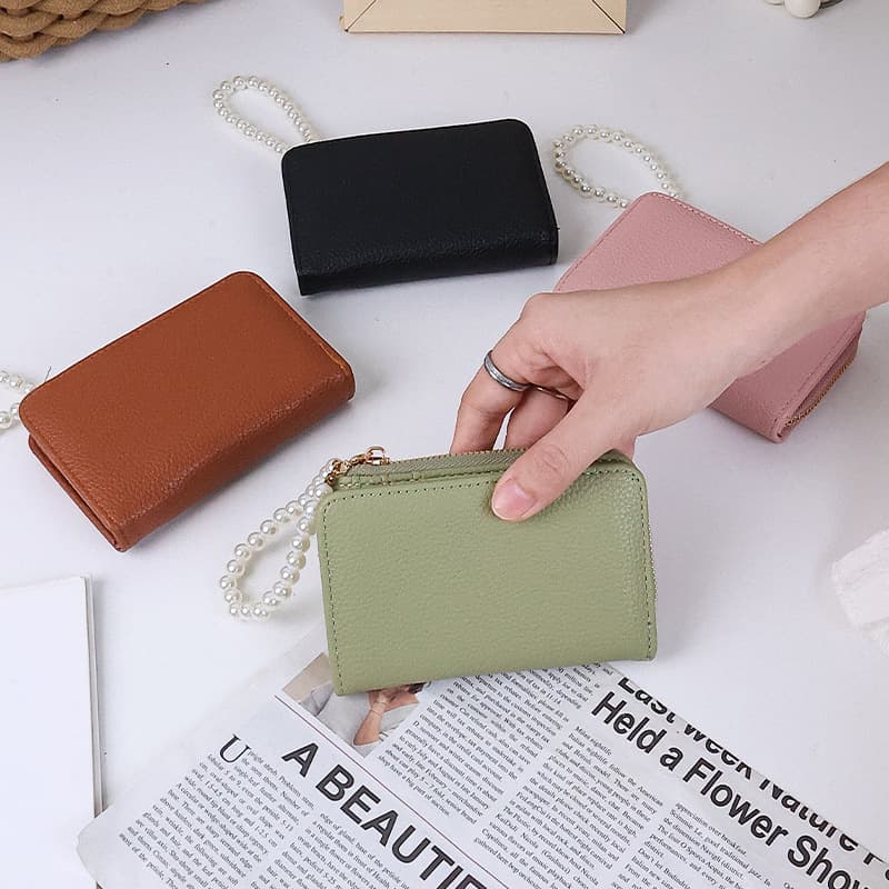 Factory Direct Women's Short Wallet with Pearl Chain Coin Purse Fashionable Pebble Grain High-End Card Holder
