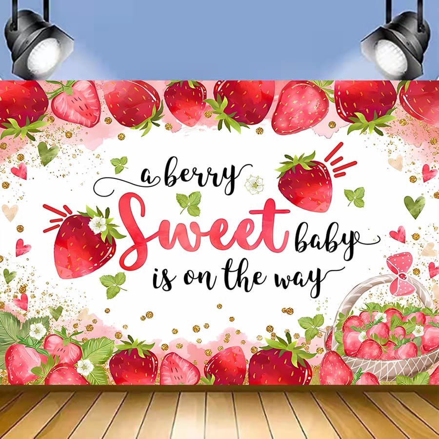 Cross-border Sweet Baby Fruit Strawberry Theme Birthday Banner Amazon Gender Reveal Background Cloth Photography