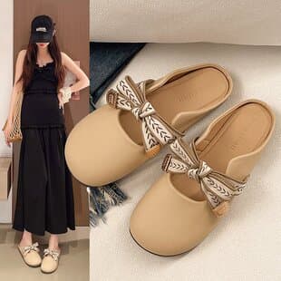 Slippers for Women 2026 New Summer Outdoor Fashion Half Slippers Mules Flat Bow Tie Sandals