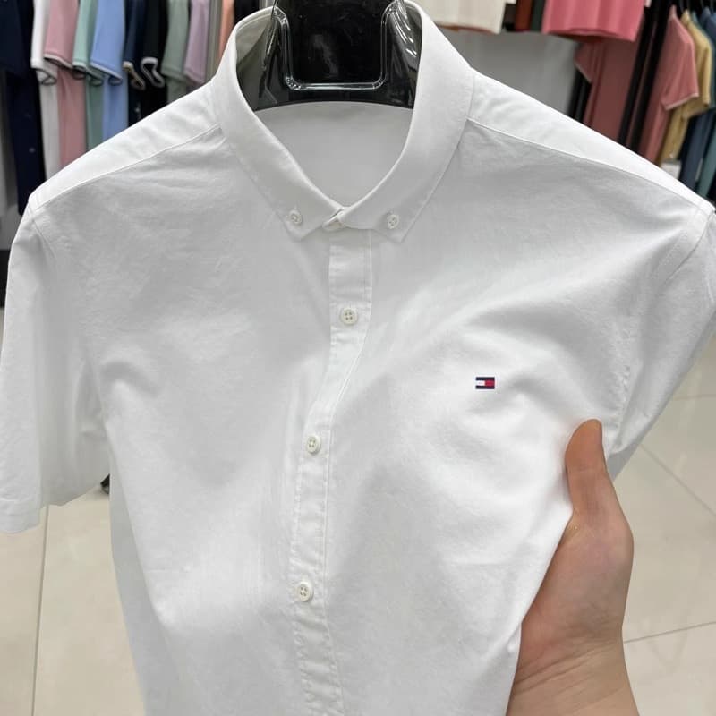 Tommy pure cotton short-sleeved shirt for men in summer, fashionable, handsome and trendy high-end versatile Oxford half-sleeved non-iron shirt