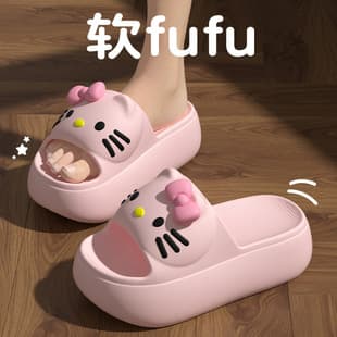5.0cm Women's Slippers 2026 New Summer Outdoor KT Cat Thick Sole Heightening Anti-Slip Wear-Resistant Beach Cloud-Like Feel