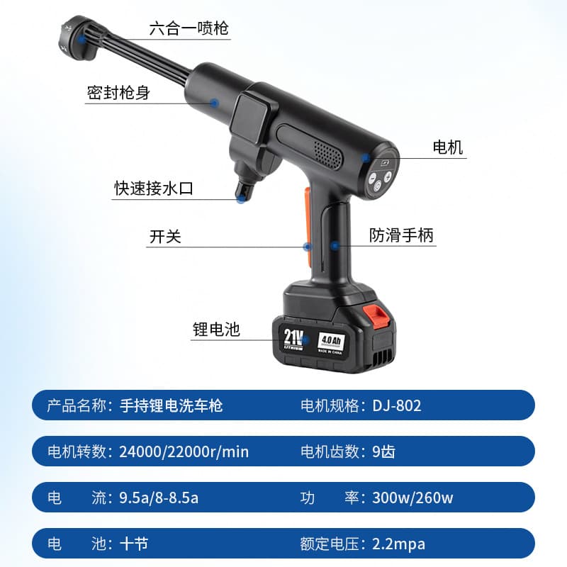 Cross-border Brushless Car Washer High-Pressure Water Gun Cordless Lithium Battery Custom Mold Export Portable Car Cleaning Tool