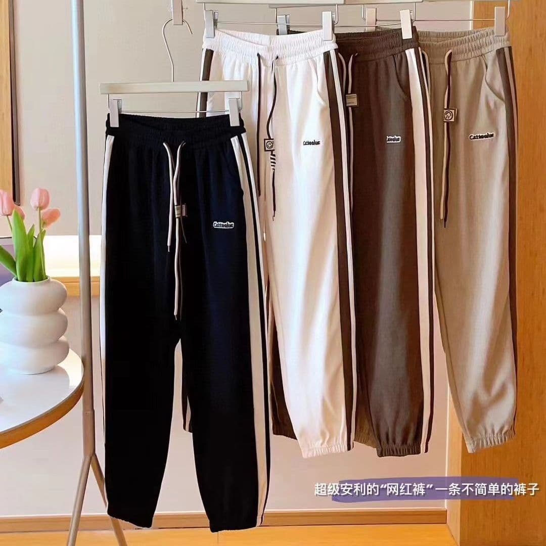 Early Autumn Fashion Color Block Sports Pants High Waist Straight Leg Casual Trousers Comfortable Elastic Retro American Style