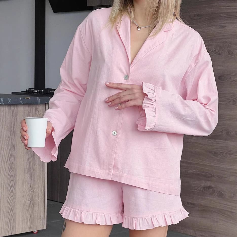 2026 Summer New Ruffle Edge Long Sleeve Short Pajama Set Cotton Women's Loungewear Wholesale for Europe and America