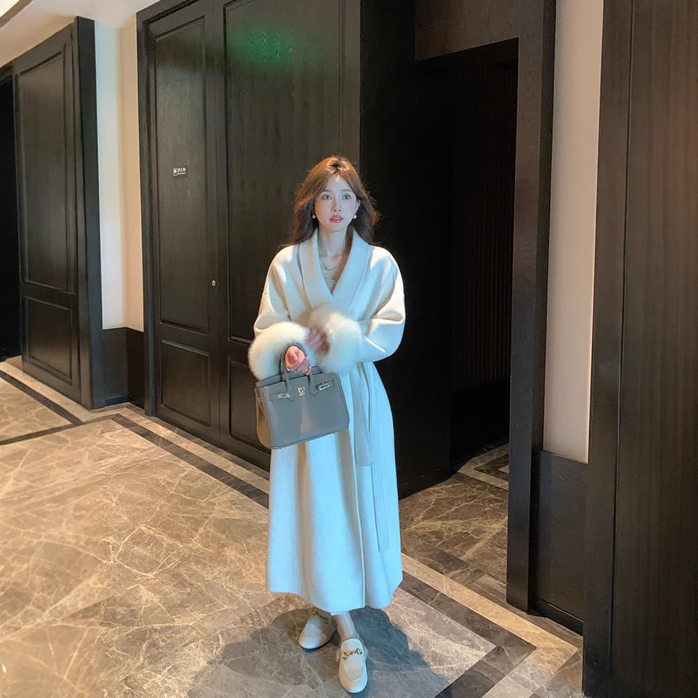 Shanyun Style Wool Coat 2024 New Cashmere Jacket for Women Fox Fur Premium Long Double-Faced Wool