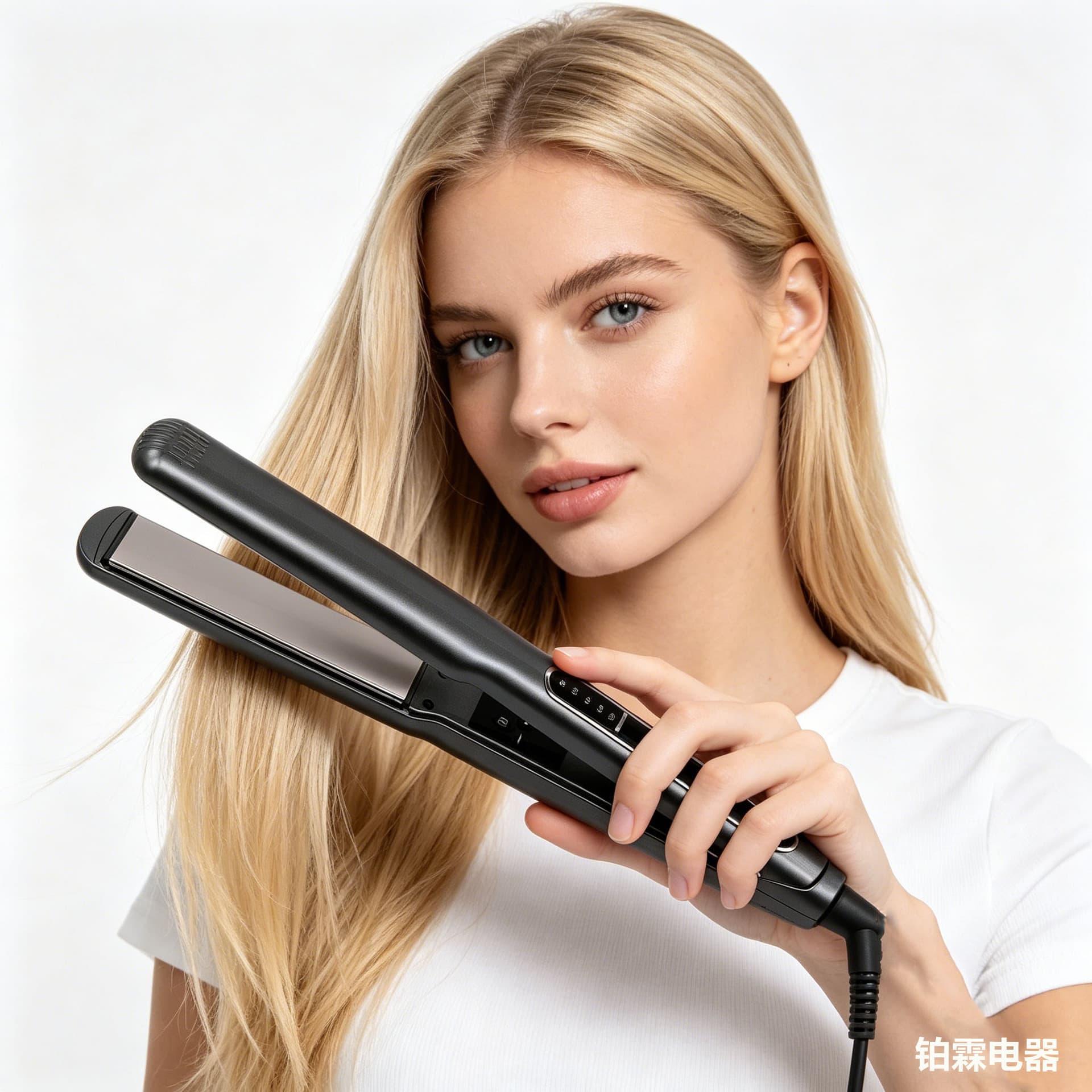 New Cross-Border Digital Display Narrow Straightener MCH Temperature Control Hair Straightener Curling Iron 2-in-1 Flat Iron Negative Ions Non-Damaging
