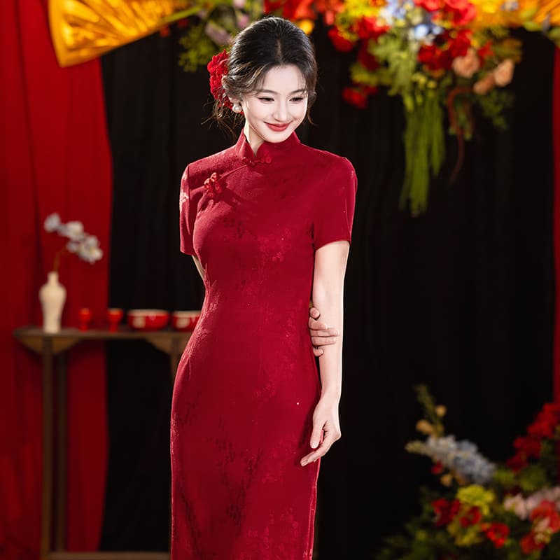 Wine Red Engagement Cheongsam Summer New Chinese Style High-End Elegant Toast Dress Bride Dress with Exam Gift 2026 New