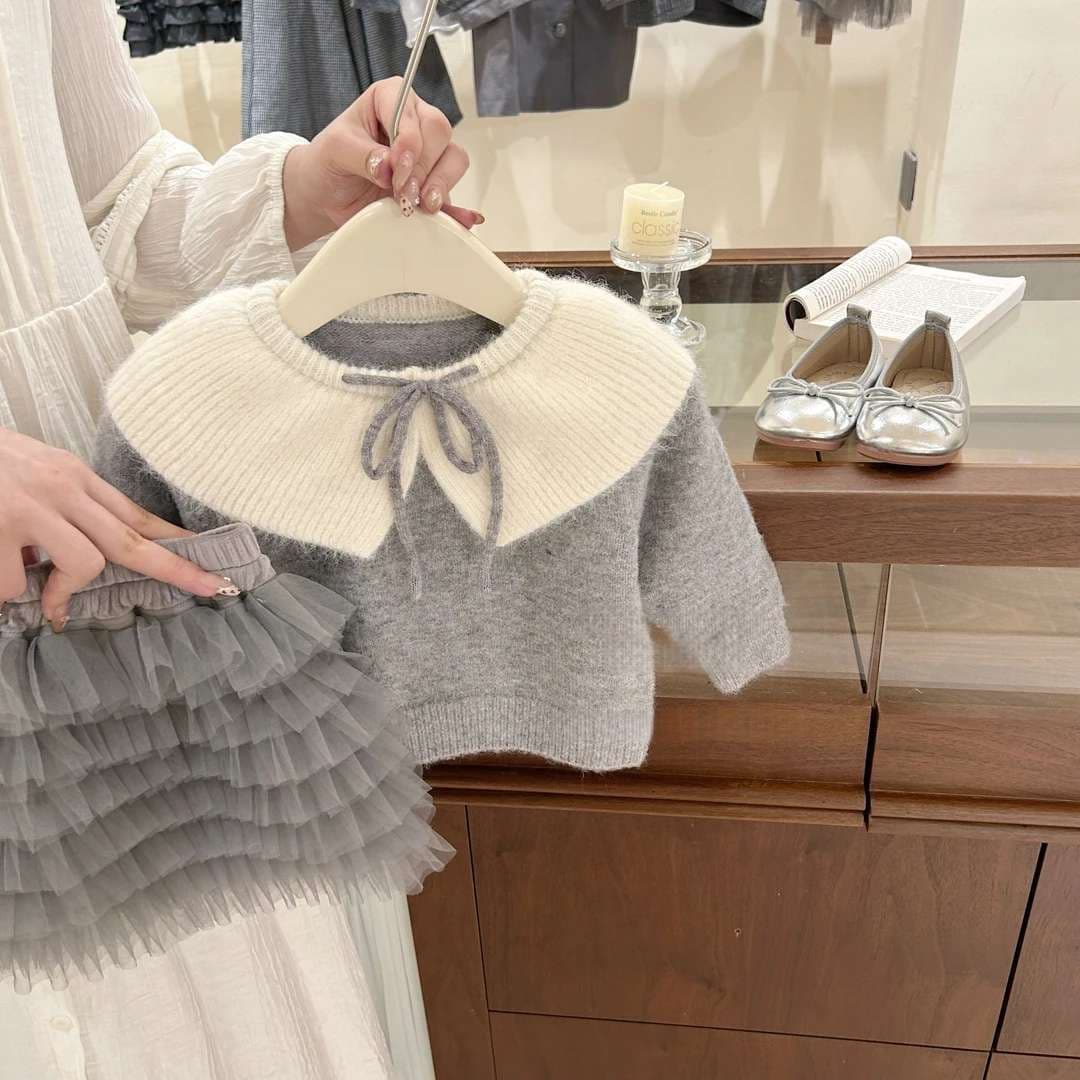 [Tian Xiaosi] Miu is a daughter of a family! Girls autumn and winter small fragrance style gray sweater and velvet cake skirt two-piece set