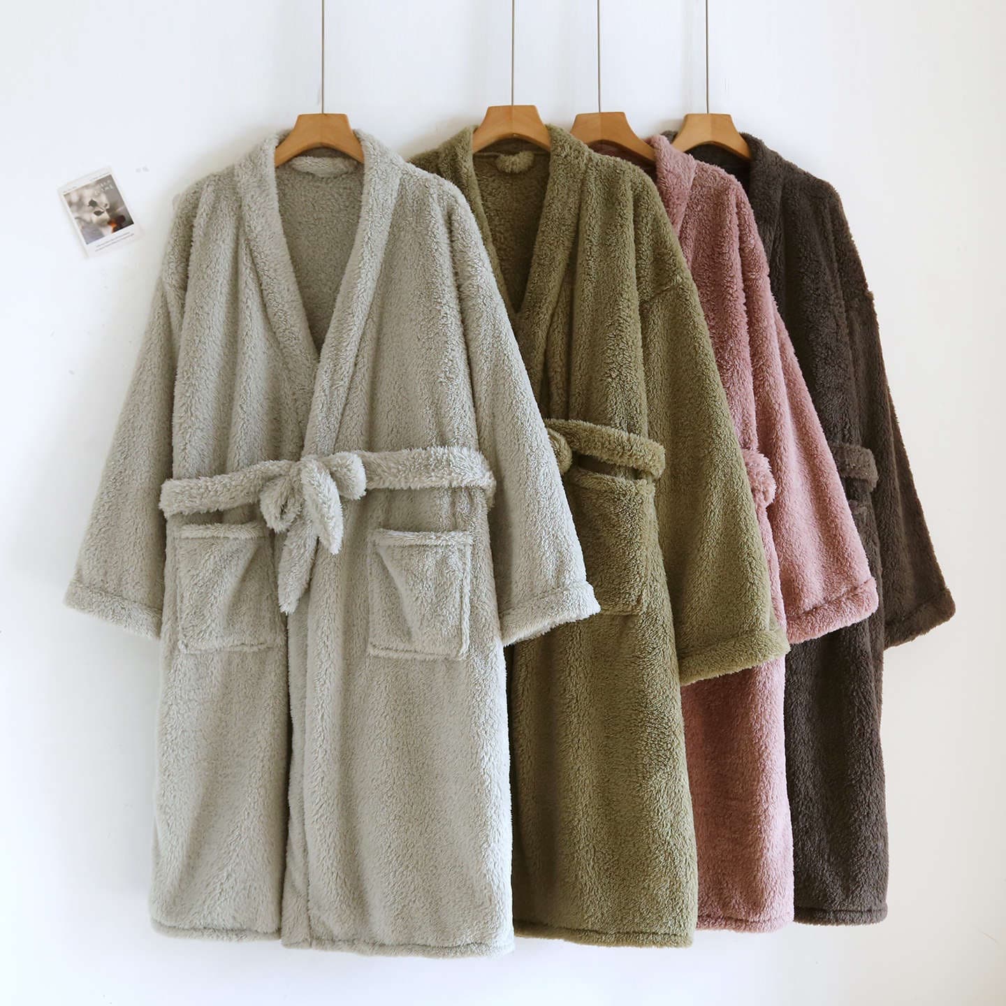Coral Fleece Bathrobe for Women, Flannel Men's Solid Color Nightgown, Winter Long Robe, Couples Winter Style