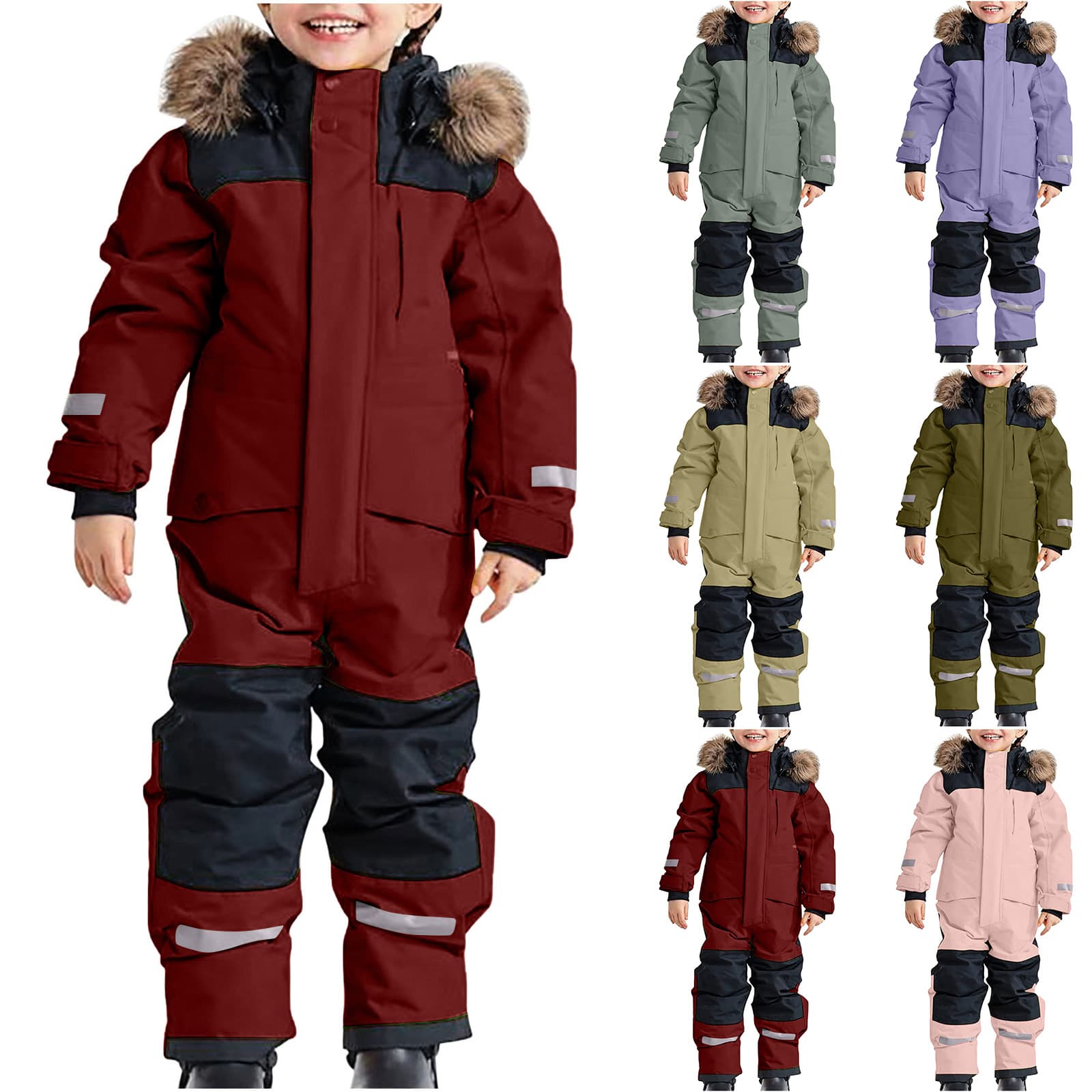 New In-Stock Factory Direct Wholesale Cross-Border Outdoor One-Piece Ski Suit Waterproof Fleece-Lined Thick Warm Unisex Children's