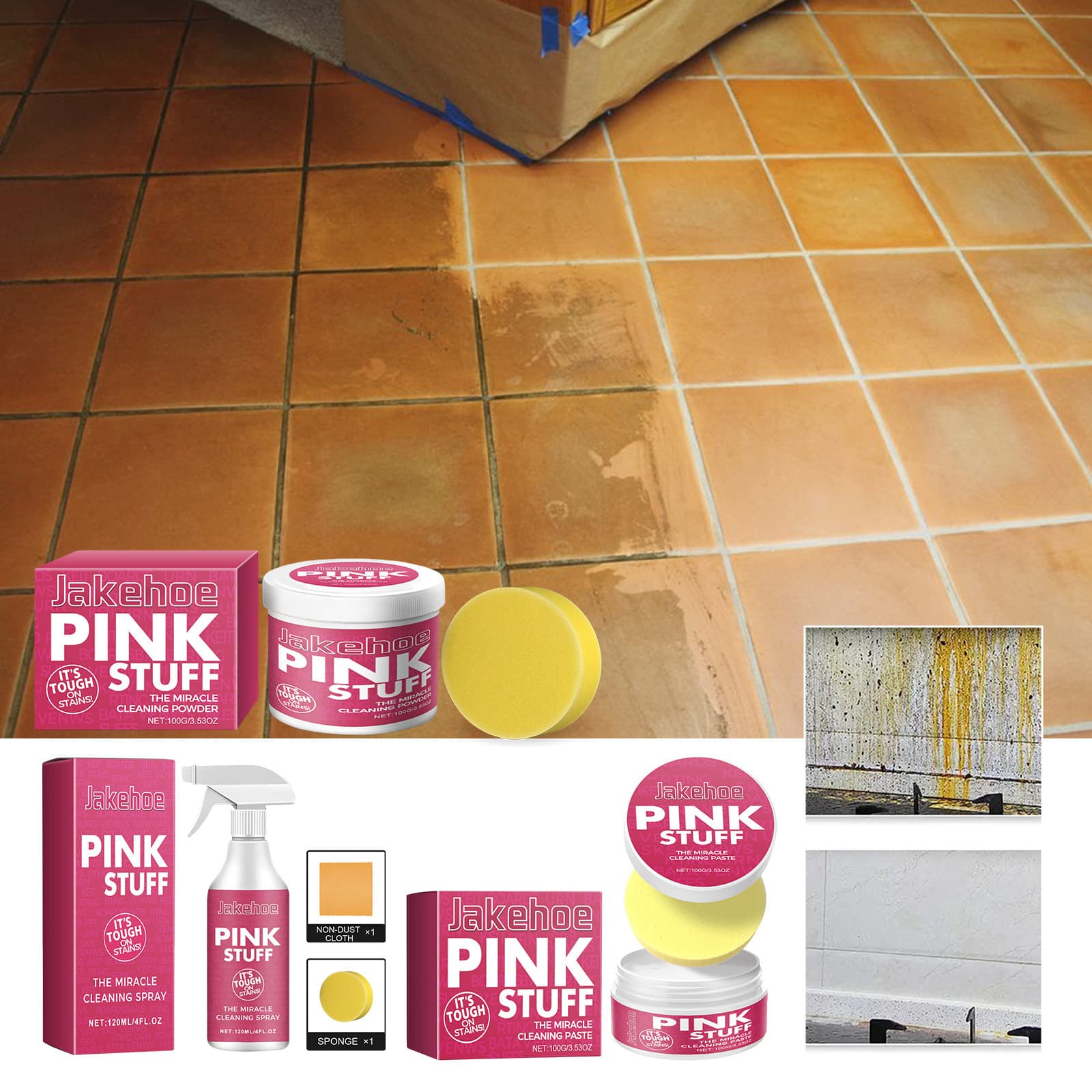 Jakehoe multifunctional kitchen cleaning powder deep cleans stubborn stains on kitchen range hoods, stoves, faucets