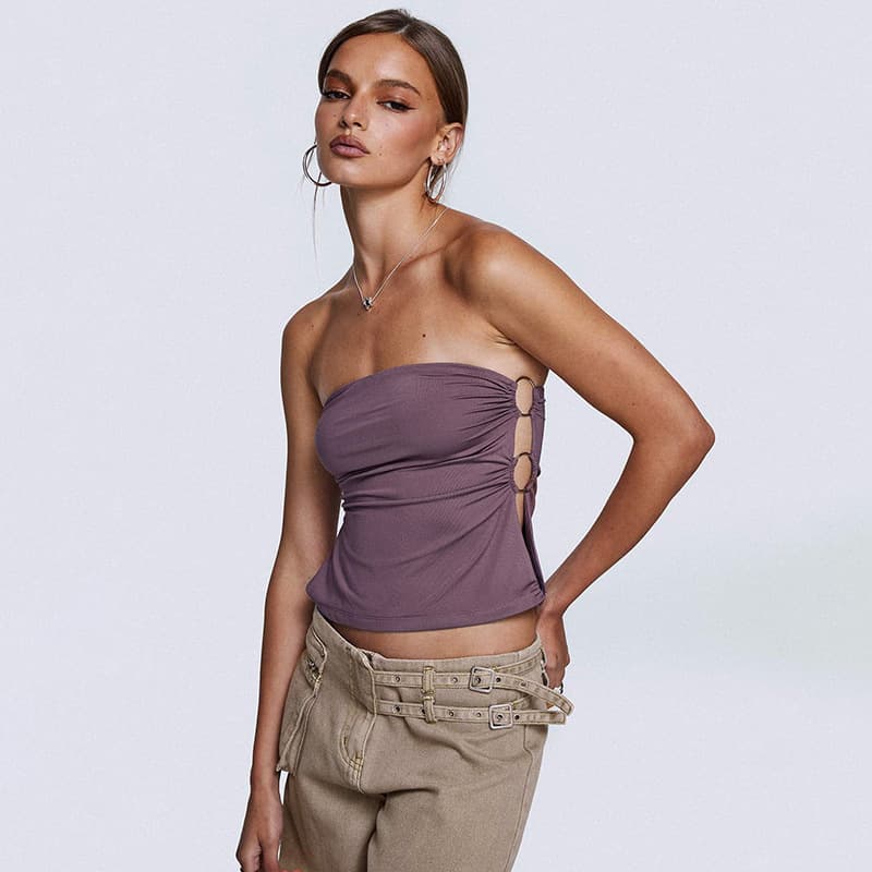 D25TP061 Women's Sexy Backless Ring Halter Top with Side Slit, New Spring/Summer Fashion for Amazon EU/US Cross-Border