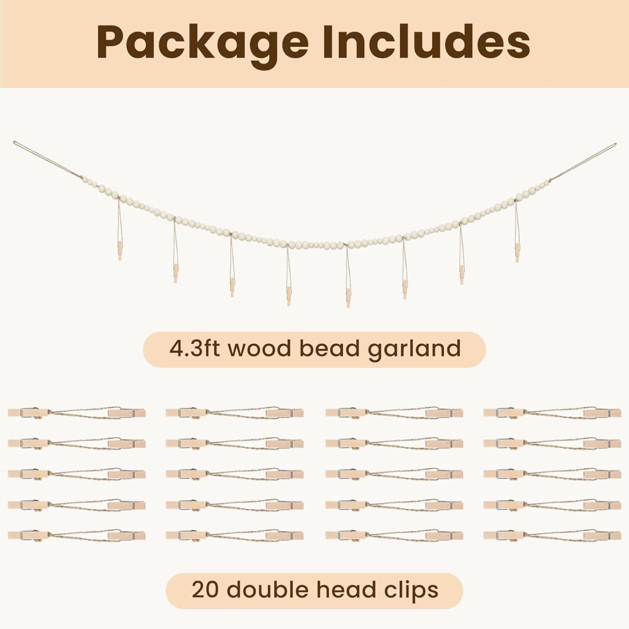 INS Natural Wood Color Wooden Bead String Photo Tassel Bead String Clip Picture Storage Hanging Photo Home Decoration Pendant