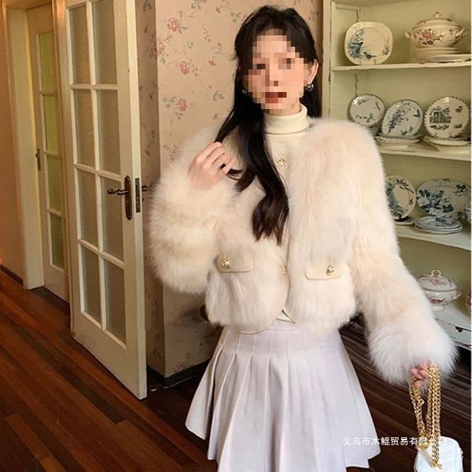 Little luxury look short faux fox fur coat for women winter super youthful versatile stylish top