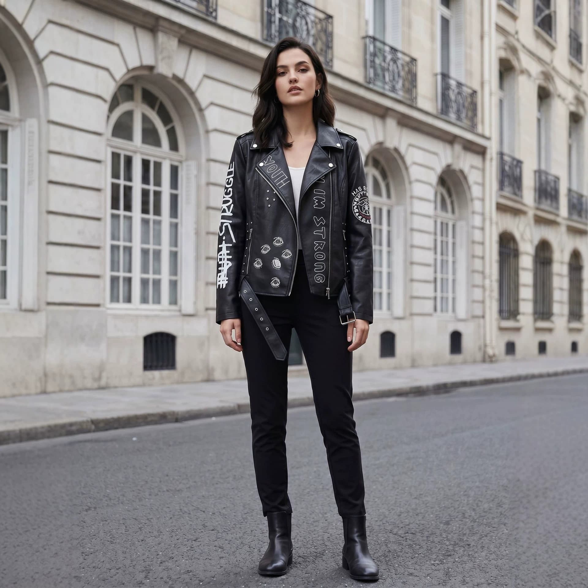 European and American Style Graffiti Motorcycle Leather Jacket for Women 2026 New PU Leather Jacket with Rivets Letter Print Short Coat for Export