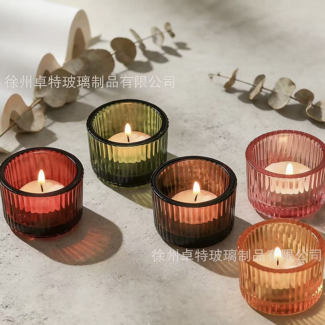 Factory Wholesale Bedroom Aromatherapy Candle Holder Glass Cup Vertical Stripe Candle Small Glass Candle Cup Fragrance Empty Cup Glass Bottle