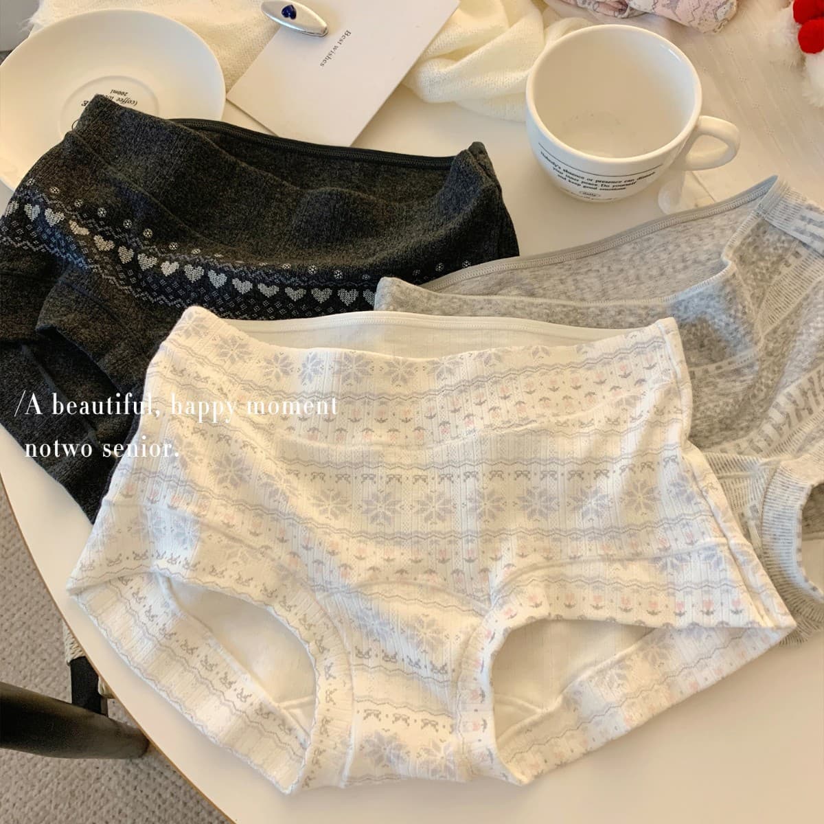 2026 New Retro Fair Isle Pure Cotton Women's Briefs 10A Antibacterial Baby Cotton Short Flat High-Waisted Women's