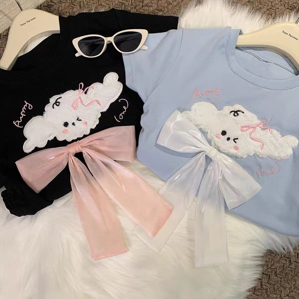 2026 Summer New Children's Cute Puppy T-Shirt Bowknot Fashionable Versatile Cartoon Girls' Short Sleeve Top Trendy