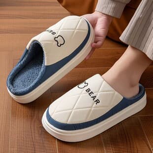 New Cotton Slippers for Women, Plush Warm Indoor Thick Sole Anti-Slip Wear-Resistant Couple Outdoor Waterproof Cotton Slippers for Men