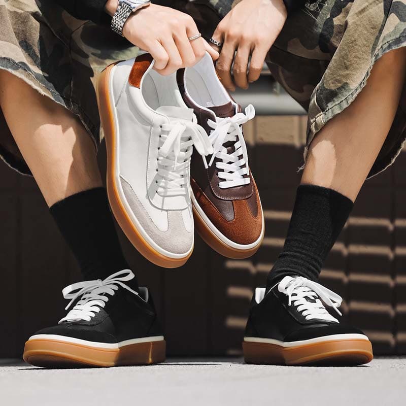 【Top Layer Cowhide】New Men's Simple High-Gloss Reverse Suede Genuine Leather German Training Shoes Sports Casual Sneakers