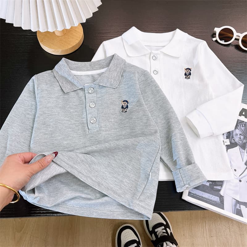 Children's Polo Shirt 2025 Spring/Autumn Boys' Solid Color Embroidered Undershirt Boys' Turn-down Collar Long Sleeve T-Shirt Drop Shipping