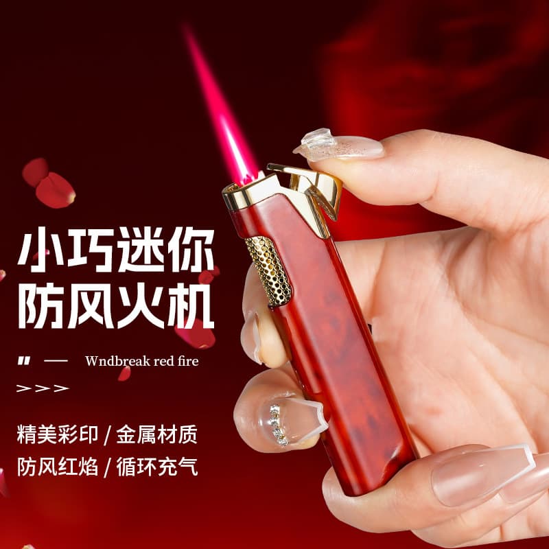 Trendy Creative Press-Inflatable Direct-Fire Lighter for Home Use, Portable, Compact, Transparent Gas Chamber, Blue Flame Lighter, Cross-Border