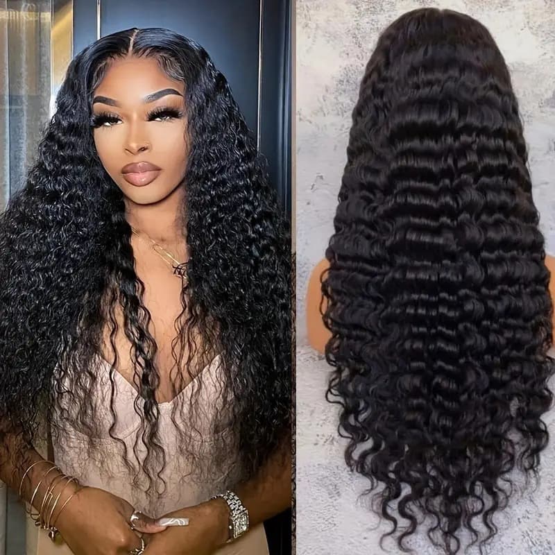 Aliexpress Cross-Border European and American New Wig European and American Women's Front Lace Synthetic Fiber Wig Black Middle Part Long Straight Hair