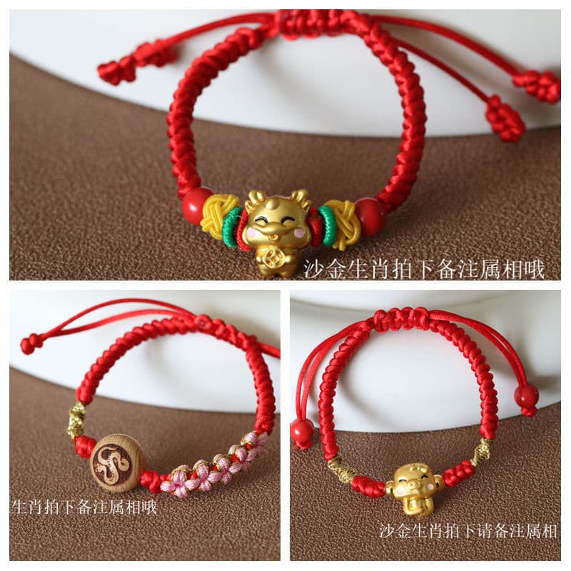 Baby Infant Red String Bracelet Pregnant Women Peach Wood Sand Gold 12 Zodiac Bracelet Accessory Couple Bracelet Unisex
