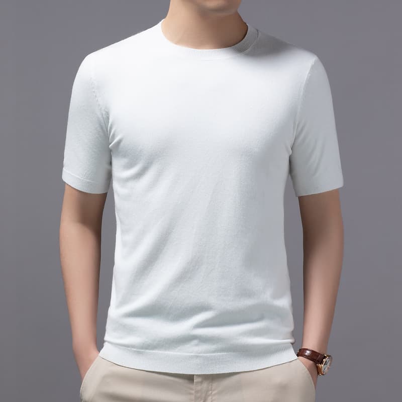 26 Spring/Summer New Men's Knit Crew Neck Short Sleeve Top Undershirt Casual Commute Solid Color Pullover T-Shirt Half Sleeve Sweater