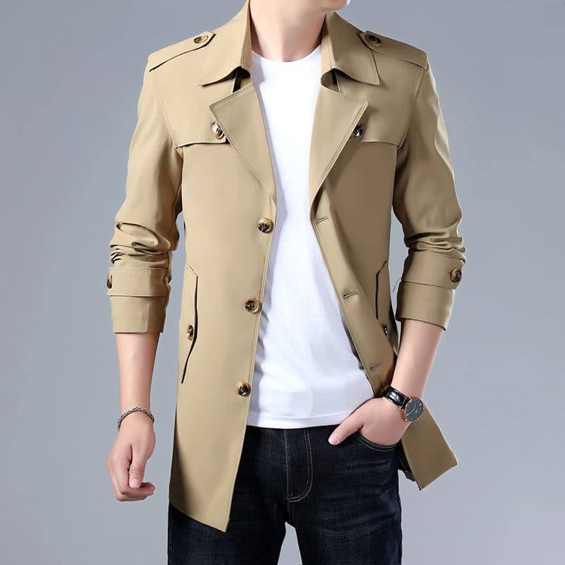 2022 Spring/Autumn New Trench Coat for Men, Mid-Length Business Casual Jacket, Plus Size, Wrinkle-Free, Men's Jacket, Big Size Coat
