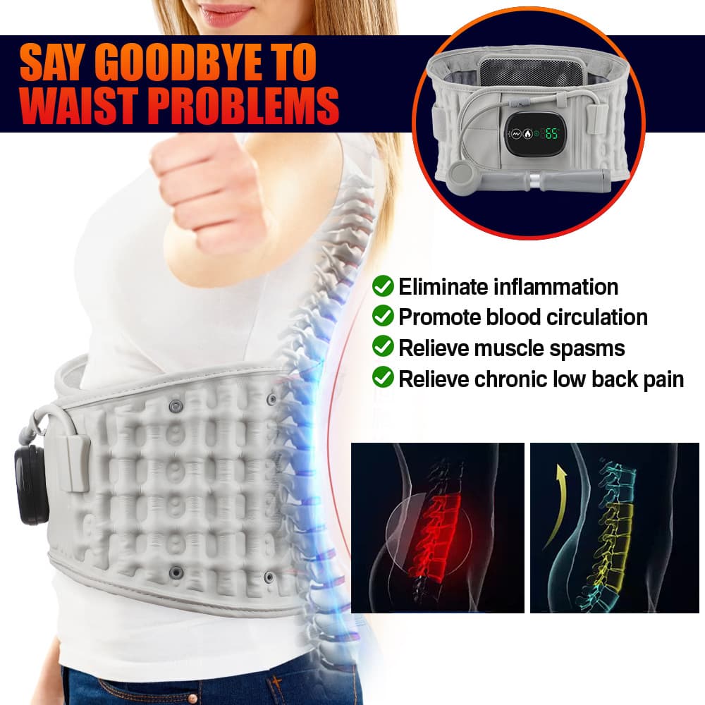 60 Red LED Beads 3-Level Heating Compress 3 Vibration Massage Inflatable Airbag Lumbar Support Belt Premium PU Leather 5000mAh