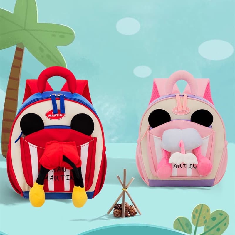 Fashionable Contrasting Color Kindergarten School Bags for Boys and Girls, Lightweight Double-Shoulder Small School Bags, Cartoon Cute Children's School Bags Wholesale